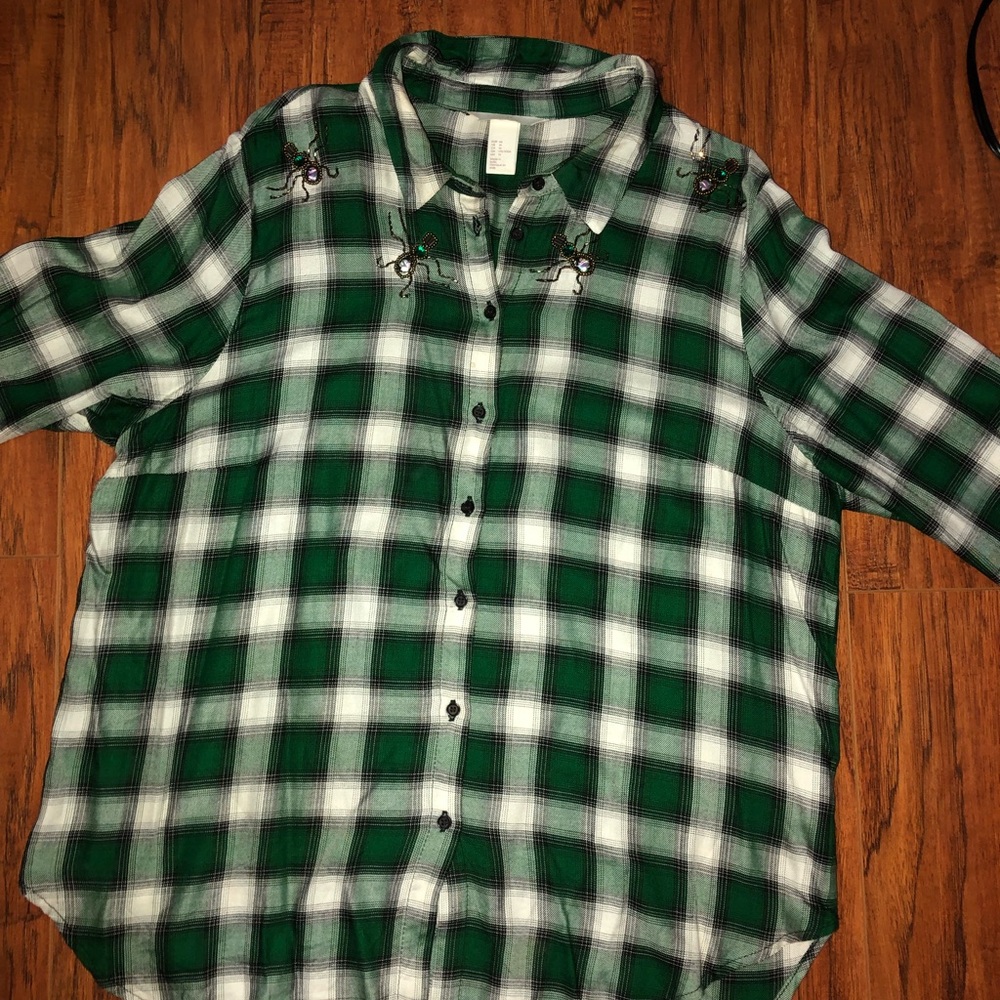 H&M button down blouse with beading work at collar